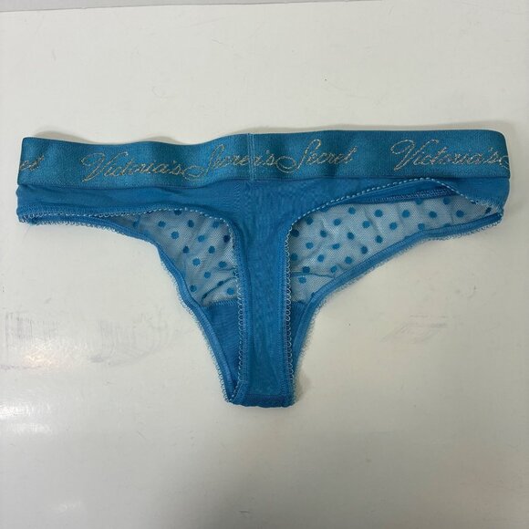NEW Victoria’s Secret Blue Polka Dot Mesh Thong S Y2K Vibe, Coquette Lingerie - Picture 7 of 7